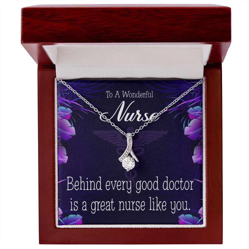 Behind Every Doctor Ribbon Necklace Silver Tone Luxury Box